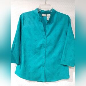 NEW Linen Blend Shirt Button Front Teal Blue NWT White Stag Small 4 6 Chest 34"